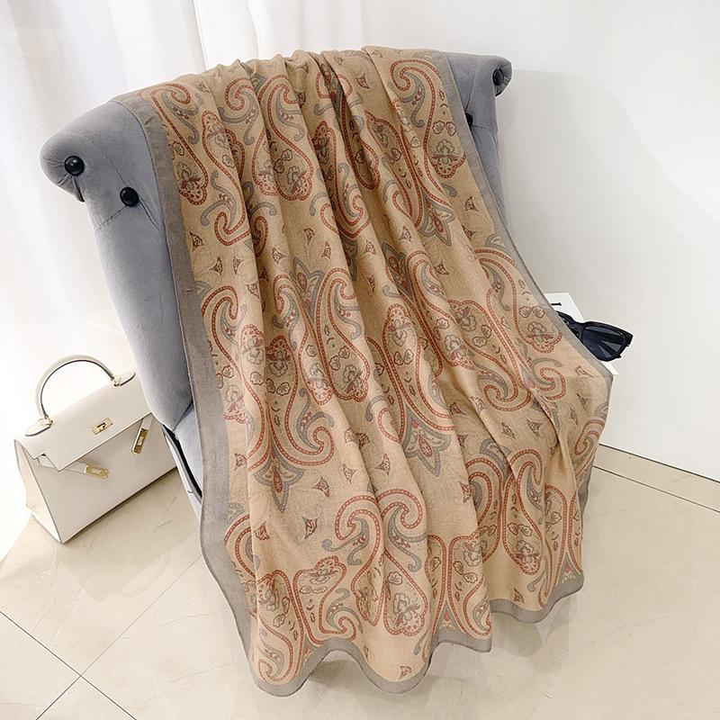 Creative Elegance Cotton and Linen Scarf Femininity High Sense Abstract Style Printing with Shawl