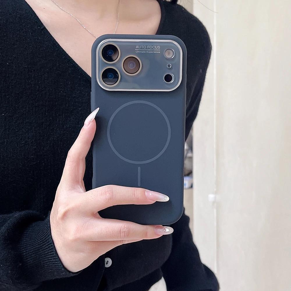 Секунды Меняются На 17Pro Max Жидкий Силиконовый Магнитный Чехол для IPhone 17 Air 16 15 Беспроводная Зарядка Большая Стеклянная Защитная Крышка для Объектива