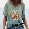 Summer Women's T-Shirt Vintage Casual Fashion V Neck Pullover Short Sleeve Butterfly Print Loose Daily Tops Design Clothing