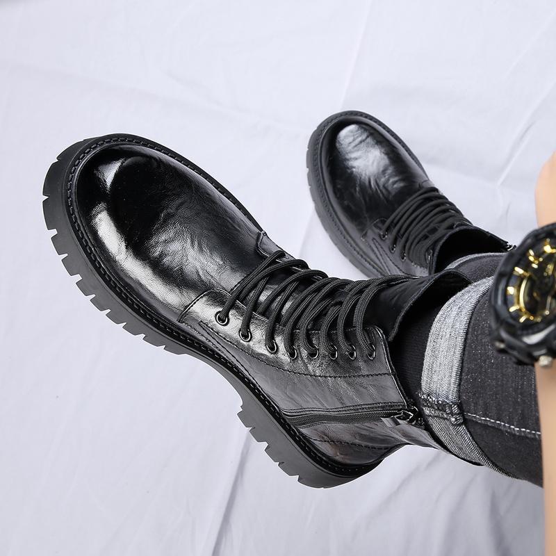 Модные мужские повседневные ботинки из натуральной кожи, черные модные туфли на платформе, вечерние банкетные платья, дизайнерские высокие ботинки, крутые мотоциклетные ботинки