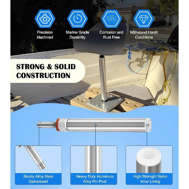 3/4"Boat Seat Pin Post for Most Marine Boat Seat Pedestal Base Mount SP-2114Boat Seat Pedestal Post Lock-in Aluminum Extension P