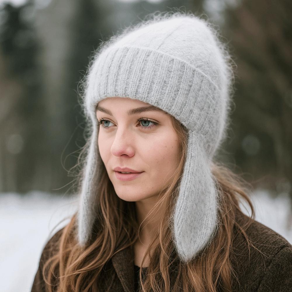 Rabbit Fur Angora Knitted Hat Soft Skullies Beanies Cozy Woman Knit Cap Winter Season