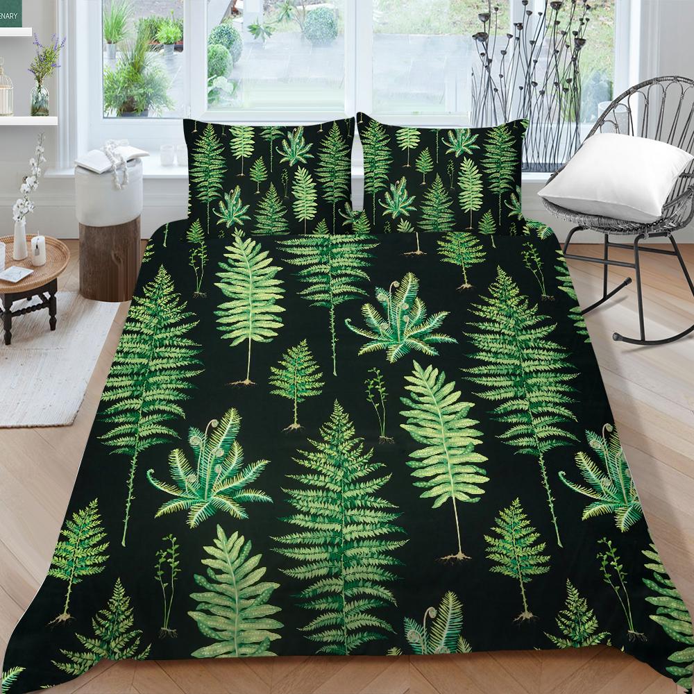 Семейное постельное белье, односпальная двуспальная кровать, полноразмерная серия с растительным принтом, постельное белье с узором в виде листьев, наволочка и пододеяльник, моющееся украшение для дома