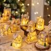 Christmas Decorations Resin Small House Light Up Village House Figurines Cartoon Table Ornament For Holiday Gift Cute Christmas