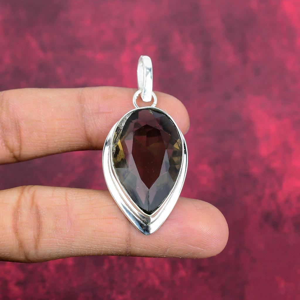 Ювелирные изделия с дымчатым топазом, кулон из драгоценного камня ручной работы, кулон из стерлингового серебра 925 пробы, антикварные ювелирные изделия, для подарка на помолвку