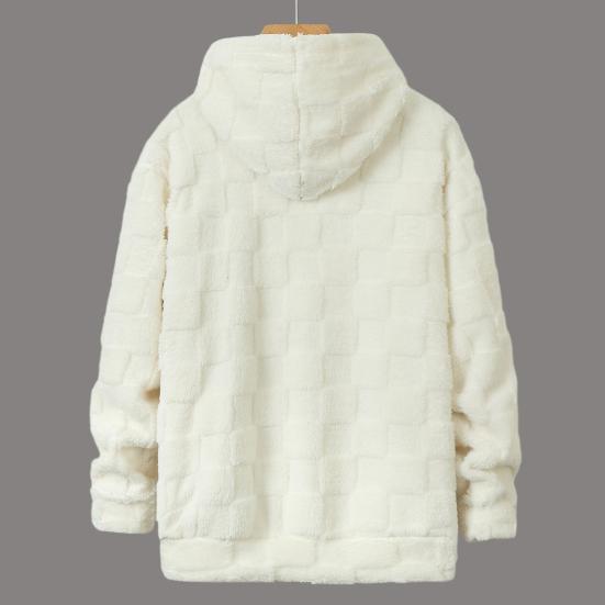 Осень Зима Мужское Худи Однотонное Клетчатое Свободное Повседневное С Капюшоном Толстовка Дышащая Плотная Теплая Плюшевая С Длинными Рукавами Пуловер Топ