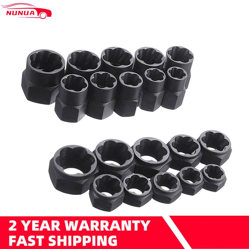 10Pcs/Set Damaged Bolts Nuts Screws Remover Extractor Removal Tools Set (9-19mm) Threading Tool Kit Black Nuts With 4 Styles