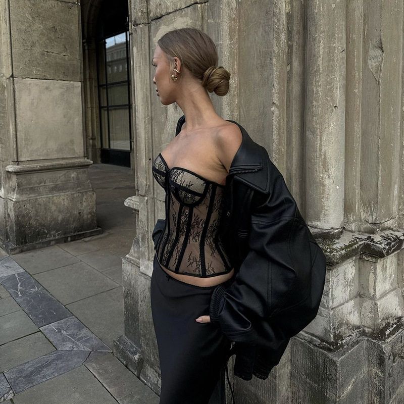 Cross-Border 2024 European and American Style Autumn New Women's Fashion Solid Color Slim-Fit Street Fashion Off-Shoulder Backless Tank Top