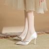 New Pointed Stiletto Shoes Large Size Plus Wide Pearl Women's High Heels Wedding Shoes Bridesmaid Shoes Rhinestone Fashion