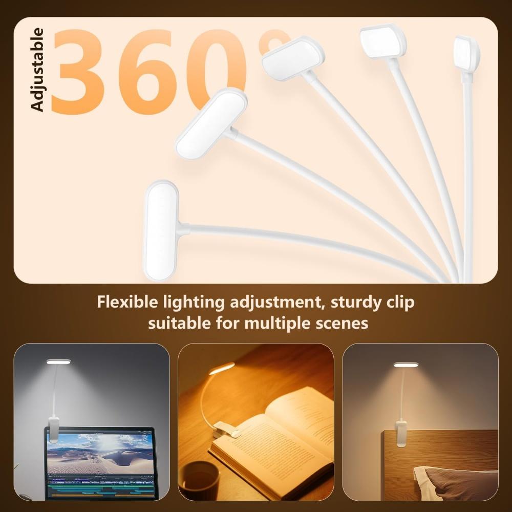 USB Rechargeable 20 Led Clip On Book Light Adjustable Brightness Reading Light Portable Read Light Kids Book Lamp Night Light