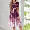 Women's Loose Casual And Fashionable Round Neck Short Sleeved Printed Mid Length Dress