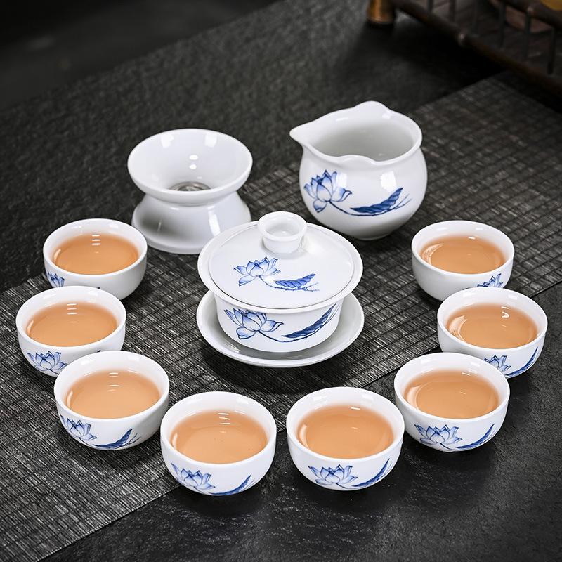 Dehua white porcelain tea set company annual meeting full set of kung fu ceramics business activities gifts blue and white porcelain