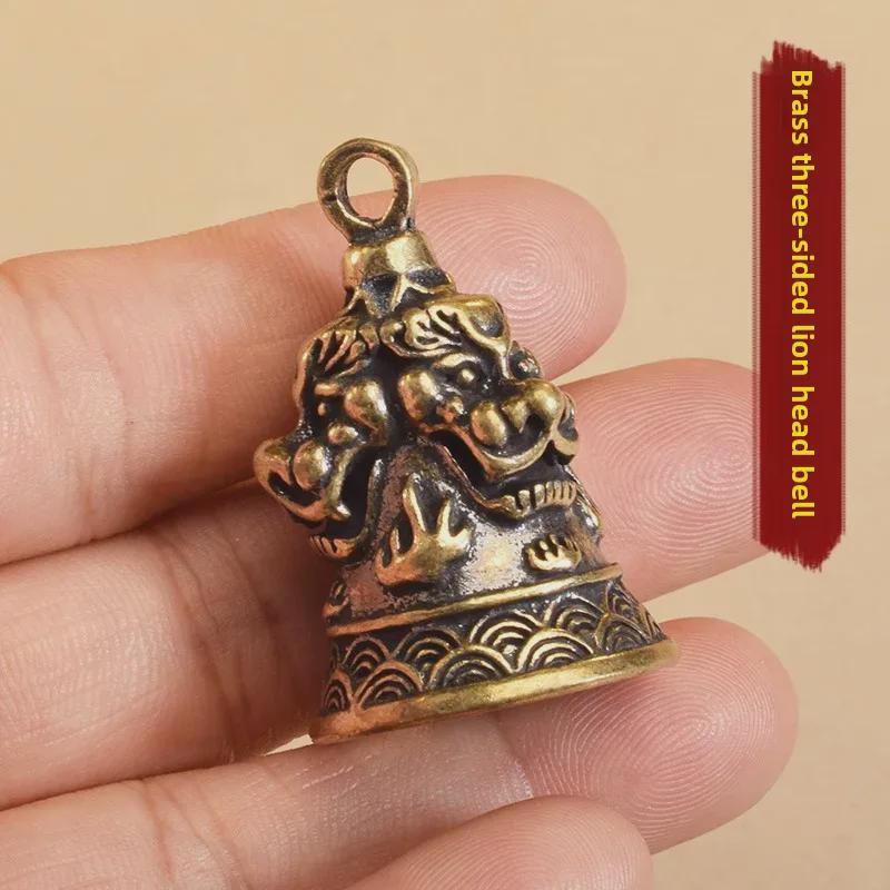 Брелок-подвеска в виде колокольчика Heart Sutra из латуни с дизайном в виде головы льва