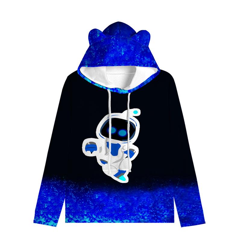 Толстовка с капюшоном «Кошачьи ушки» в стиле астронавта, уличная одежда для детей, пуловер с ушками в космическом стиле, мягкая унисекс-верхняя одежда для малышей