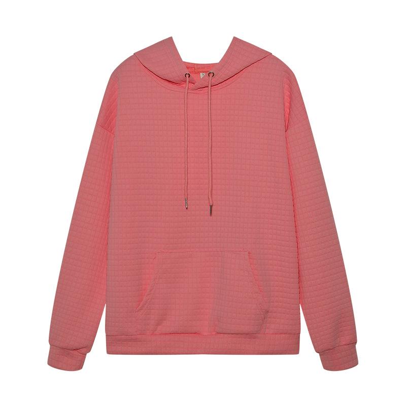 2023 Autumn/Winter Women's Waffle Knit Crew Neck Long Sleeve Solid Color Sweatshirt.