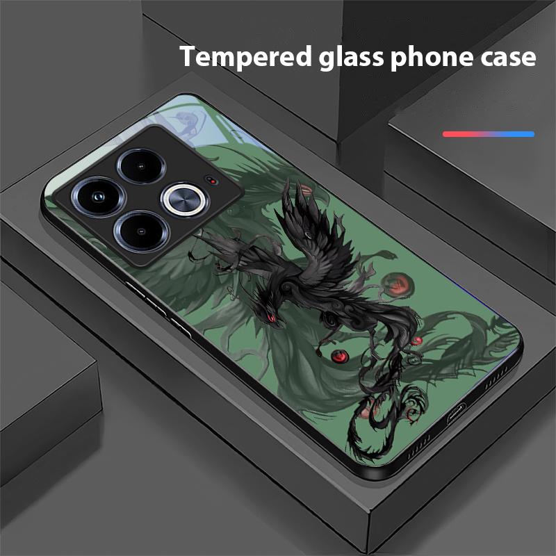 Черный мультяшный Дапенг для Infinix Note 40 4G 30i 12 G96 Smart 8 Hot 9 Play 10 11S 12 20i 50 Pro Plus 5G Чехол для телефона из закаленного стекла