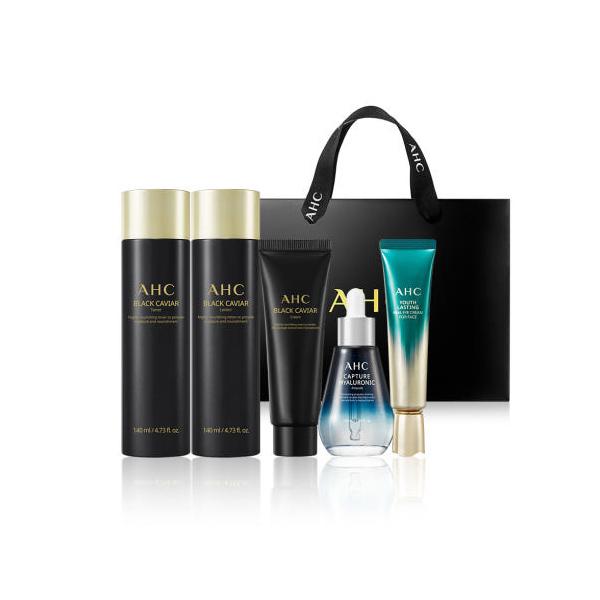 Специальный набор для ухода за кожей AHC Black Caviar (тонер + лосьон + крем + ампула + крем для кожи вокруг глаз)