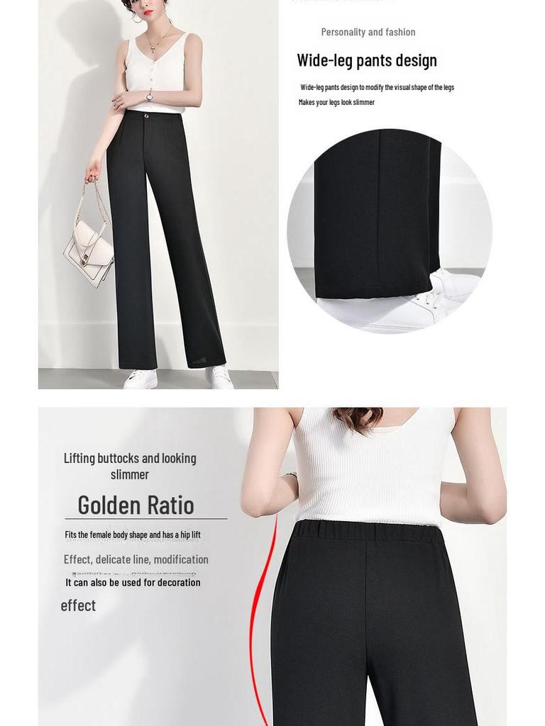 Women's High Waist Wide Leg Pants with Elastic Waist - Black, Loose Fit, Perfect for Spring and Summer