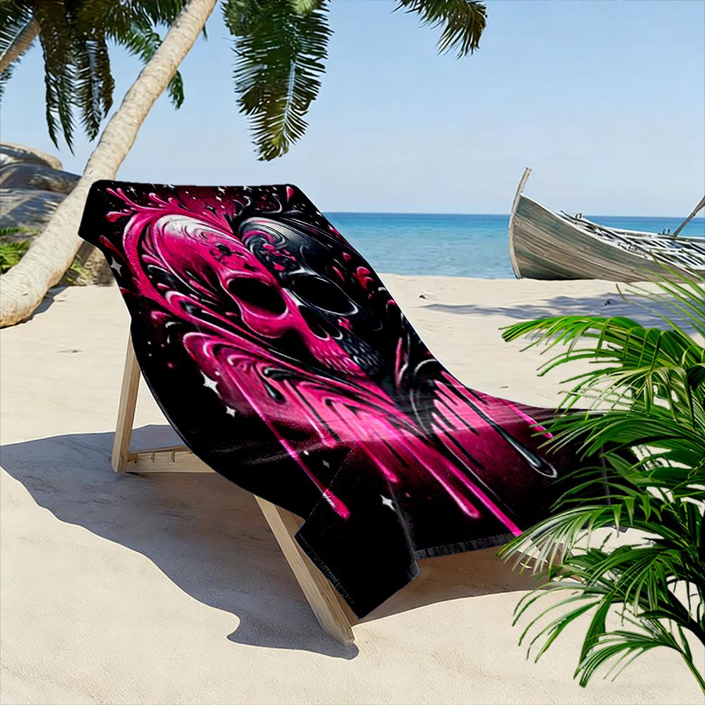 Skull Heart Design in Pink and Black Beach towel quick-drying for travel outdoor sports jogging beach and swimming