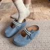 Модная женская обувь на плоской подошве, модные туфли с круглым носком и неглубоким вырезом из замши с бисером и бантом-бабочкой, на мягкой подошве, противоскользящие, для ношения дома