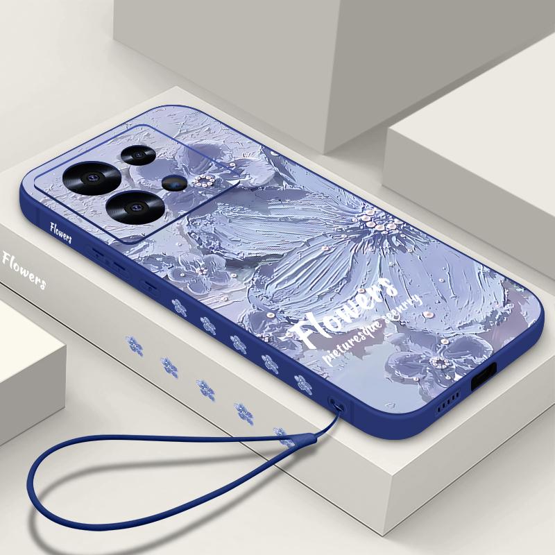 Чехол для телефона с цветочным узором, масляная живопись, для Xiaomi Poco X6 F6 Pro 13T 11T Redmi Note 13 14 12 11 Pro, защита объектива, мягкий противоударный ТПУ, чехол со шнурком