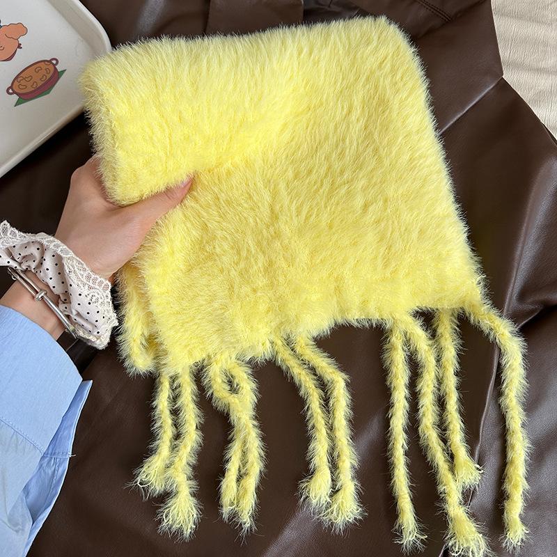 Luochi Knitting~Плюшевый шарф конфетных цветов: Мягкий, приятный для кожи, теплый, с кисточками и косами, универсальный зимний шарф-снуд для женщин.