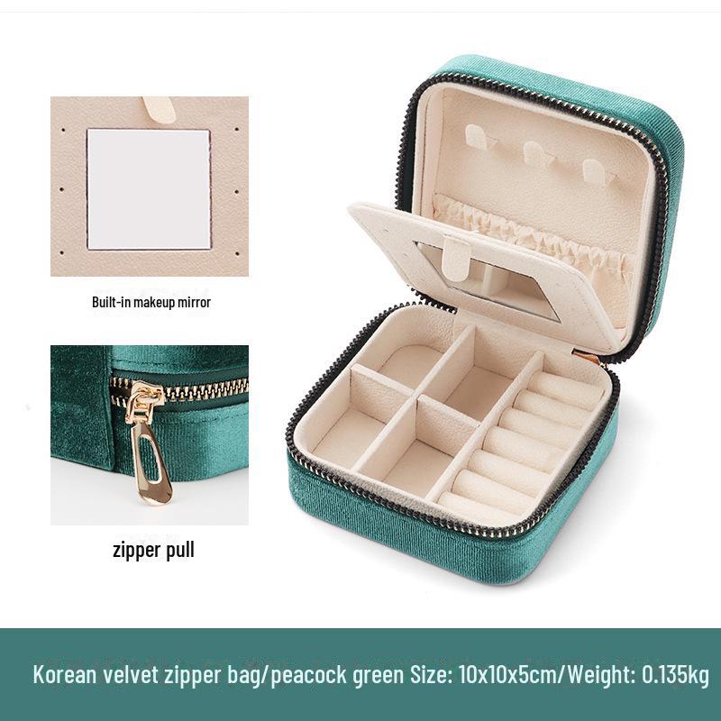 Корейская фланелевая шкатулка для хранения украшений с зеркалом — удобный органайзер для сережек и колец