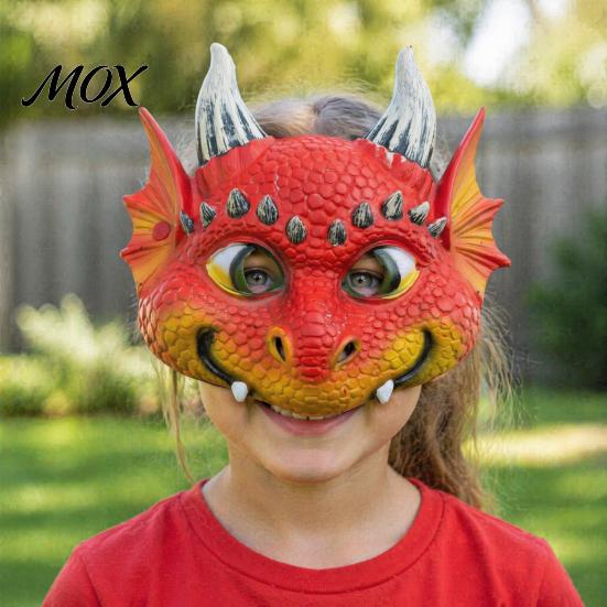 Colorful Halloween Party Mask 3D Cute Dragon Full Face Mask, Baby Lightweight Breathable Vibrant Role Play Costume with Realistic Scales And Horns for