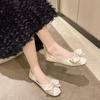 Fashion 2024 Ballet Flats Shoes Women Bowknot Decor Leather Heeled Loafers Round Toe Slip-on Spring Autumn Fashion Casual Ladies Shoes