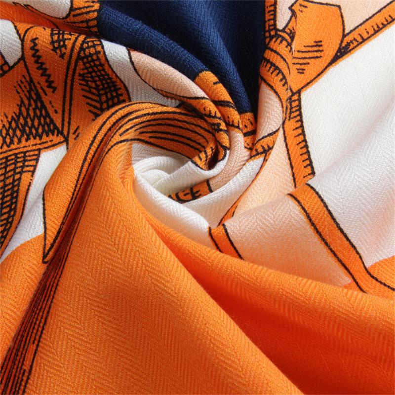 POBING Silk Cashmere Scarf Women Hand Rolled Saddle Belt Print Square Scarves Wraps Bandana Big Hijabs Female Foulard 135CM