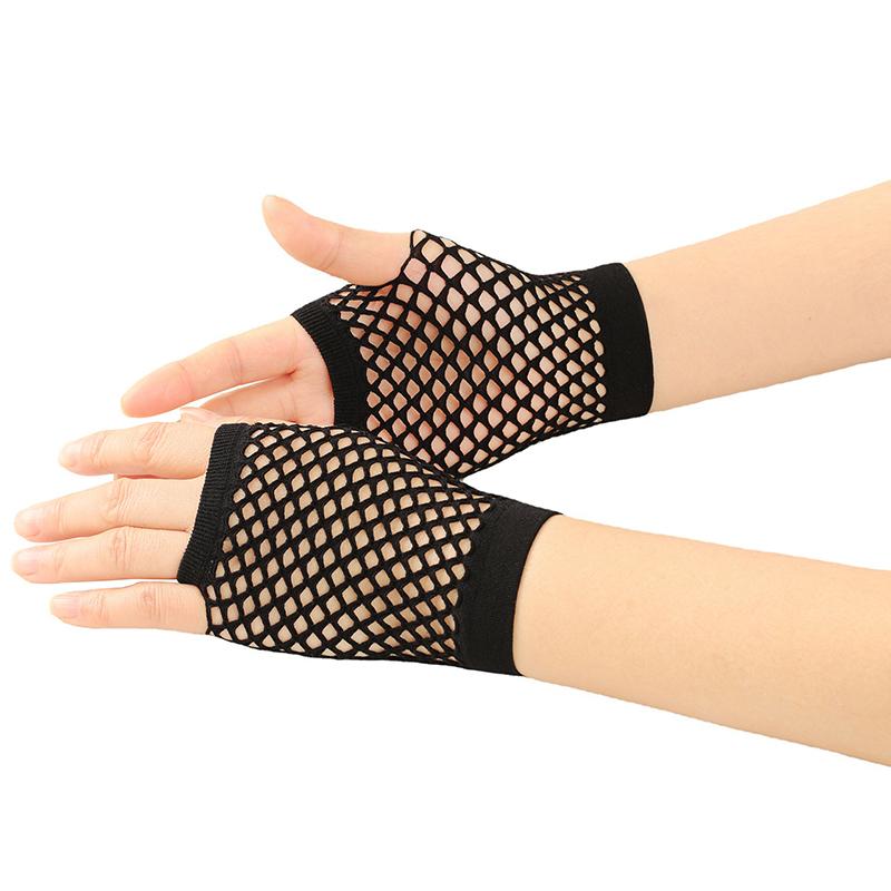 1Pair Womens Short Fishnet Net Gloves Fingerless Mesh Gloves Punk