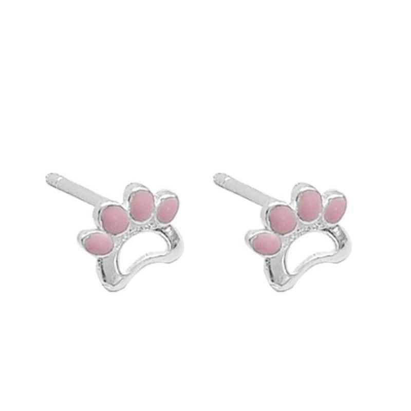 New Fashion Beautiful Creative Cute Animal 925 Sterling Silver Jewelry Sweet Cat Claw Pink Exquisite Stud Earrings E085