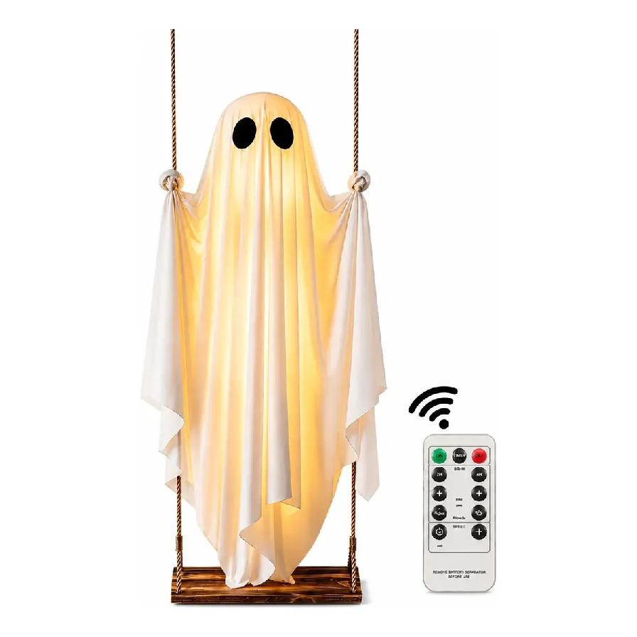 Hanging Ghost Ornament On a Swing Halloween White