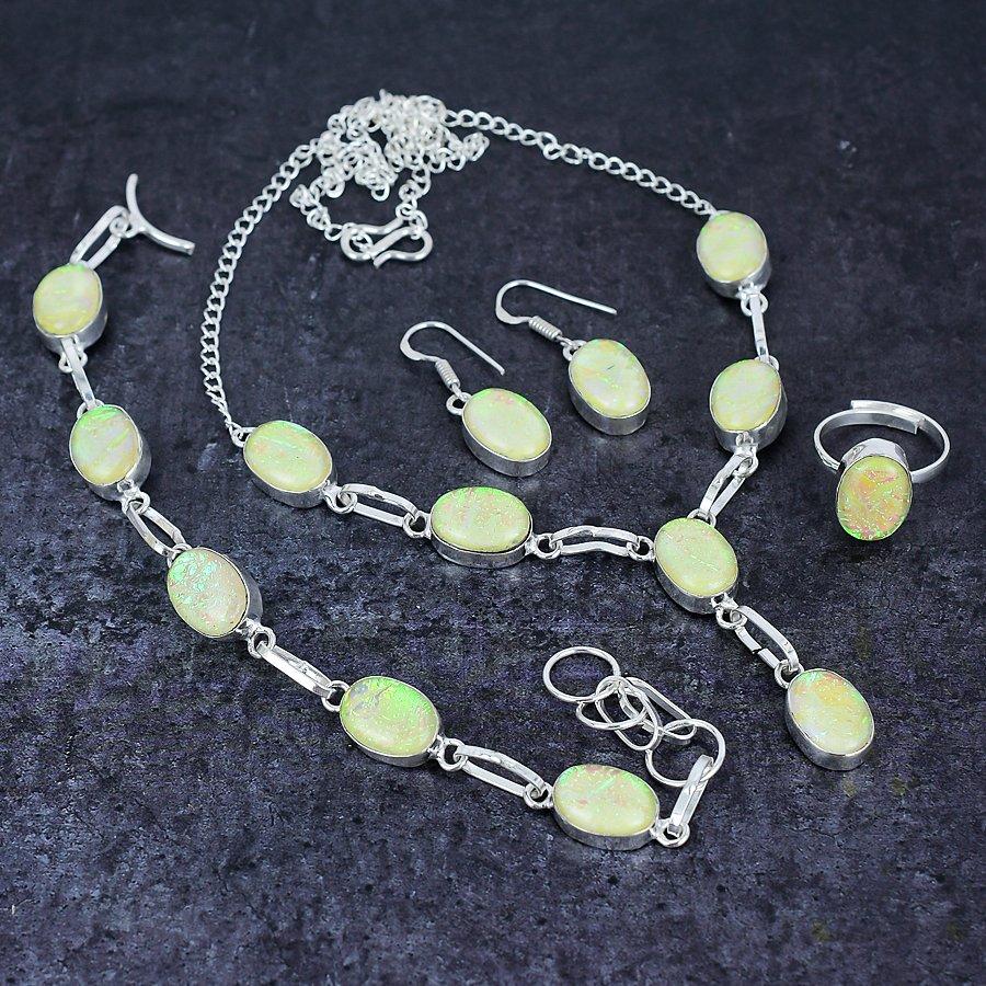 Natural Orange Triplet Opal Gemstone 925 Sterling Silver Jewelry Set T4Y90