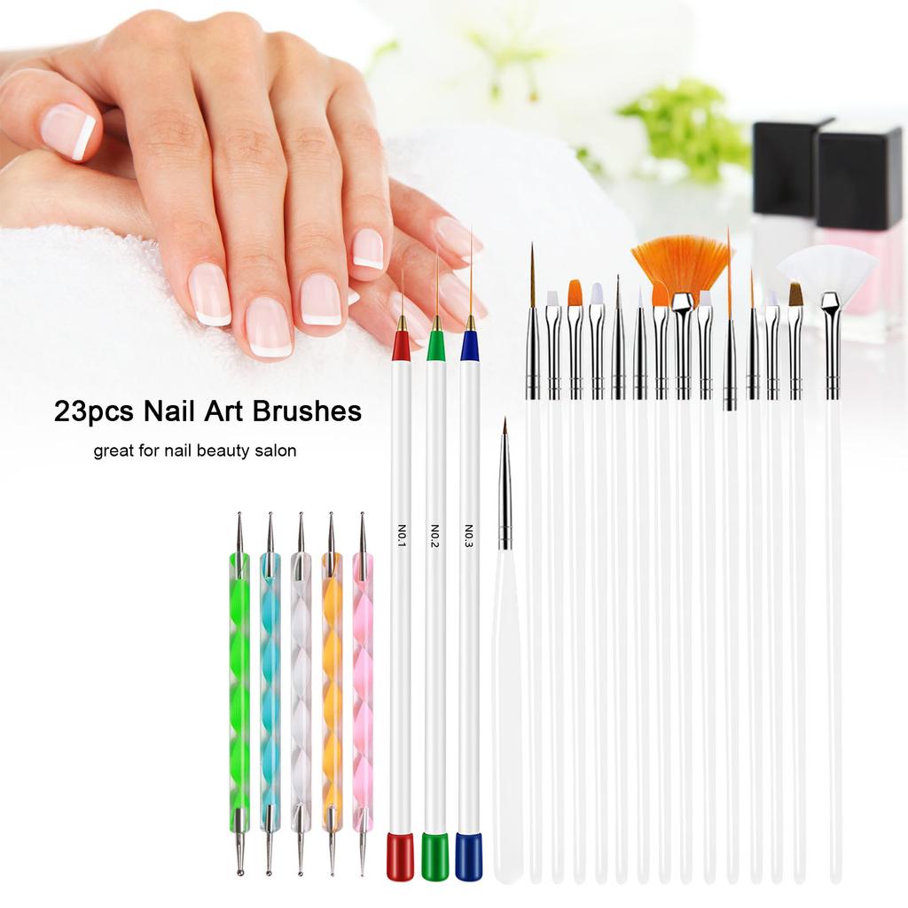 23pcs Nail Art Brushes Nail Liner Painting Carving Dotting Pens Acrylic French Nail Brushes Set for Nail Painting Drawing DIY Nail Tool