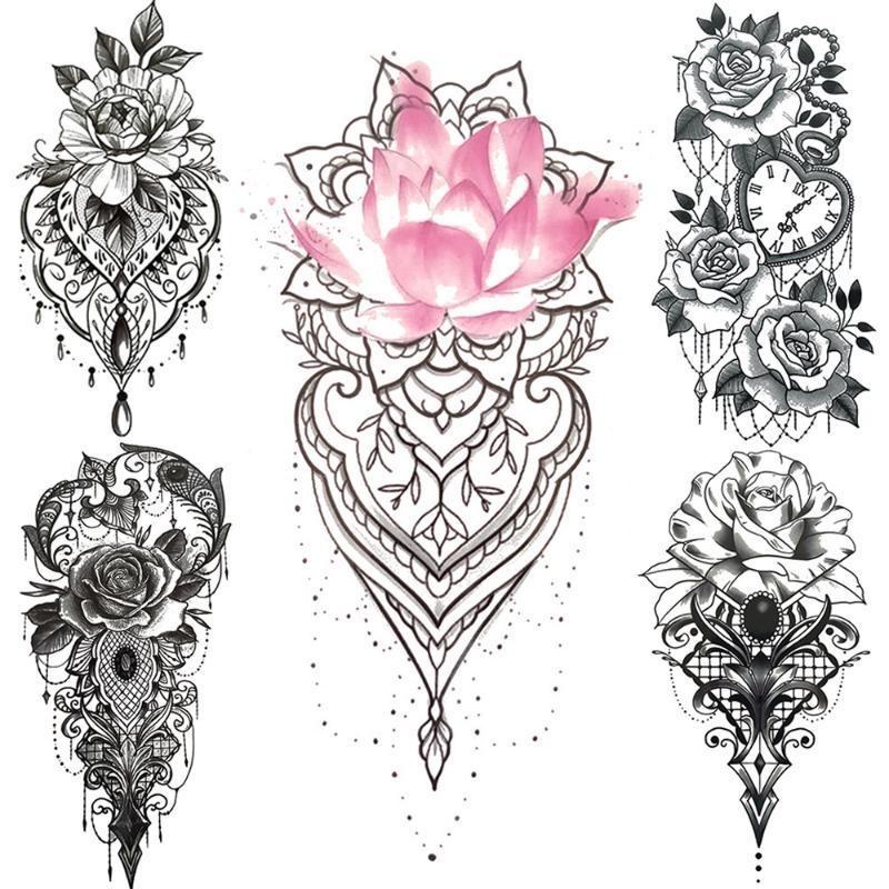 NEW 1 PC 210*114MM Cherry Blossom Fake Temporary Tattoo For Women Girl Watercolor Rose Flower Tattoos Flora Branch Chest Back Tatoo Paper Stickers