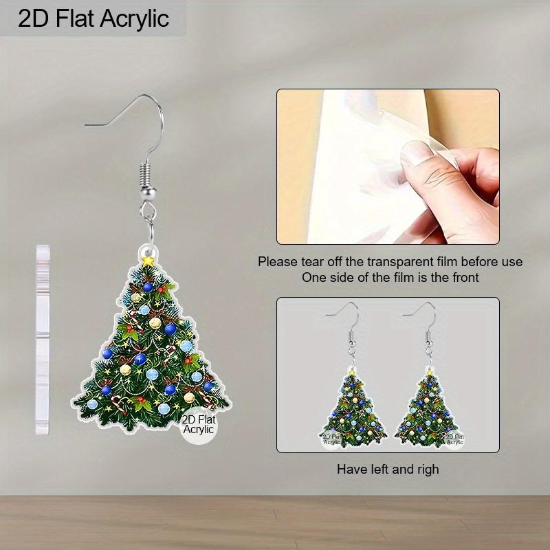 2D Flat Christmas Tree Earrings Acrylic Christmas Holiday Earrings Colourful Christmas Tree Drop Dangle Earrings for Christmas Jewelry Gifts for Women