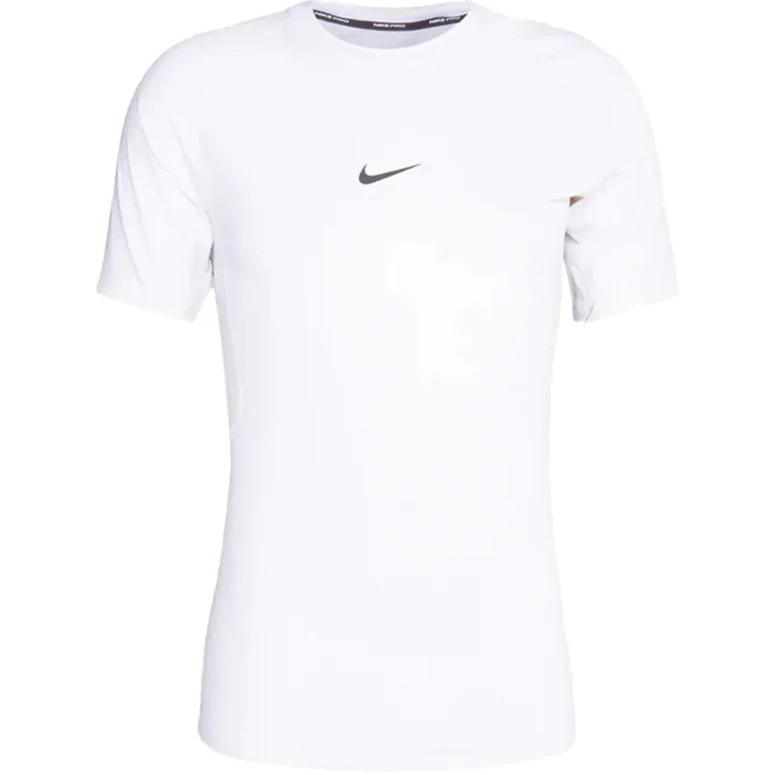 Nike Мужская приталенная футболка с коротким рукавом для тренировок с логотипом Pro с буквенным принтом, белая FB7932-100