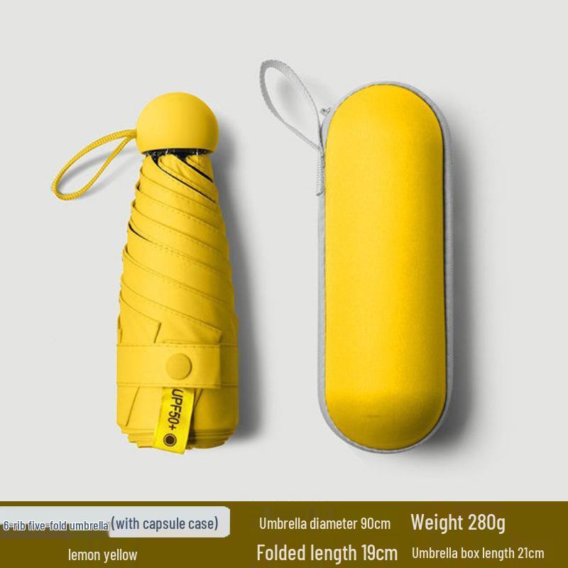 Женский мини-зонт двойного назначения: Компактный пятисложенный дизайн, Утолщенная ткань, Черный клей для защиты от УФ-лучей, Возможность нанесения логотипа на заказ