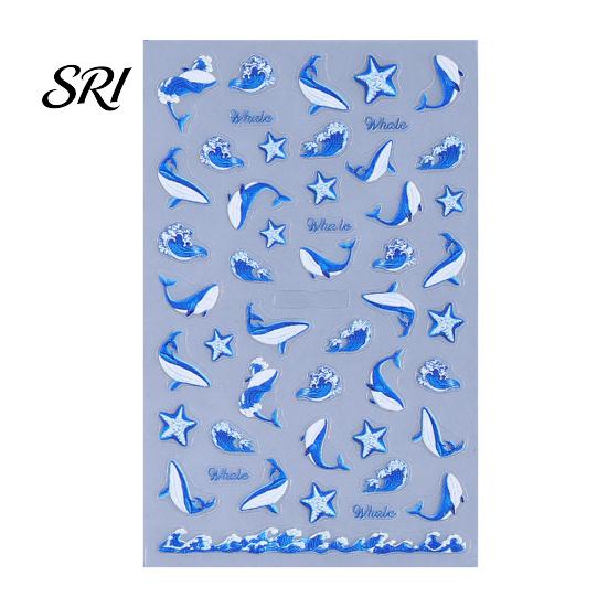Ocean Animal Nail Art Theme Stickers Summer Blue Whale Jellyfish Coral Decal Starfish Manicure Decoration Decals DIY Home Salon Accessories Durable