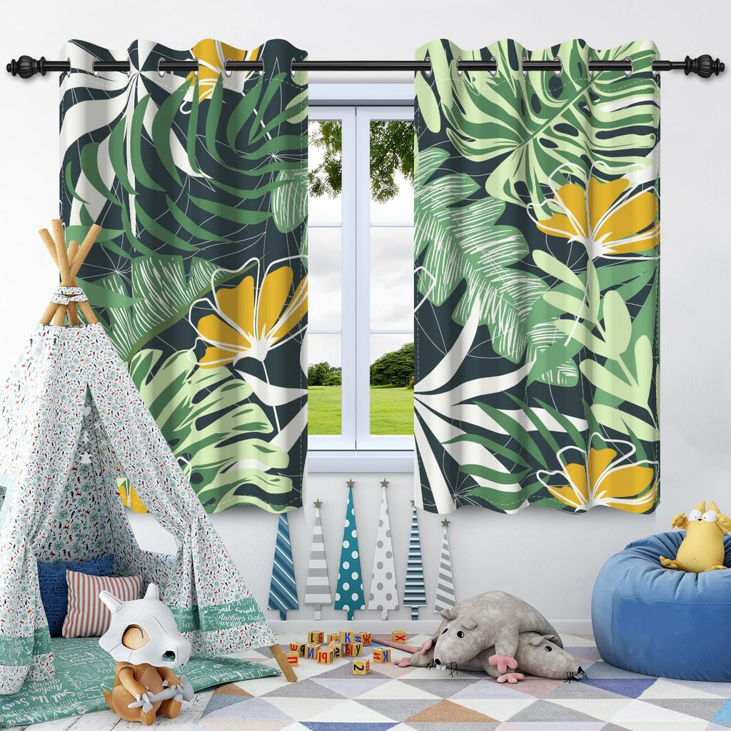 Зеленые Растения Листья Оконная Занавеска Спальня Гостиная Блэкаут Занавеска Современное Украшение Дома Теплоизоляция Шумоподавление