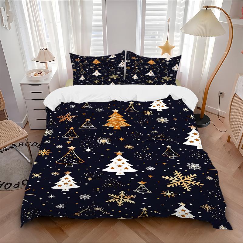 3Pcs Christmas Tree Snowflakes Bedding Set Quilt Cover Pillowcase Home Christmas Halloween Gift 1 Duvet Cover 2 Pillowcase S1165