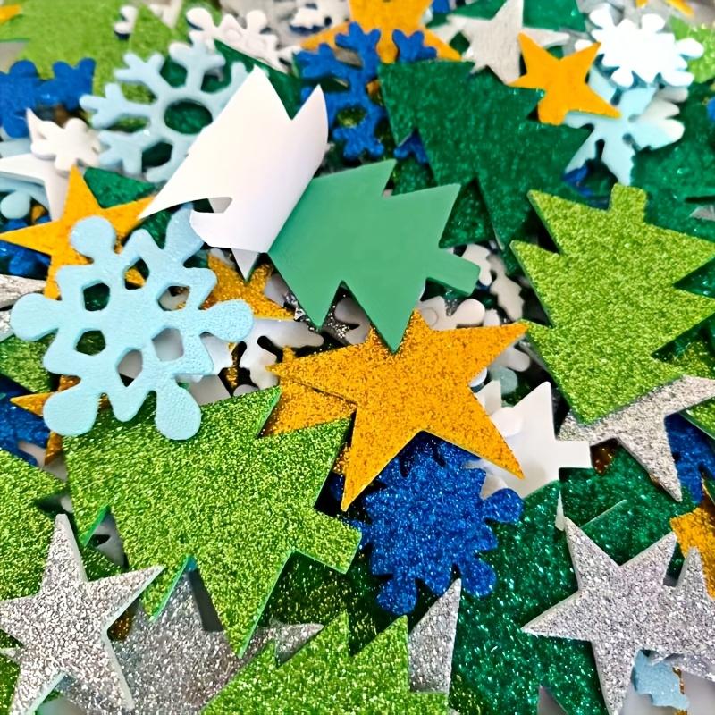 300pcs Self-Adhesive Glitter Foam Stickers for Christmas , Snowflakes & Pine Trees, No Residue, Vibrant Colors for Windows