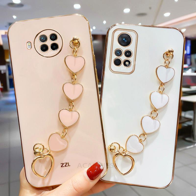 Luxury Plating Love Heart Bracelet Chain Case For Xiaomi Mi 10t Lite 10 Pro Mi10t Wrist Band Cover On Xiomi Mi10 T Mi10lite 5G