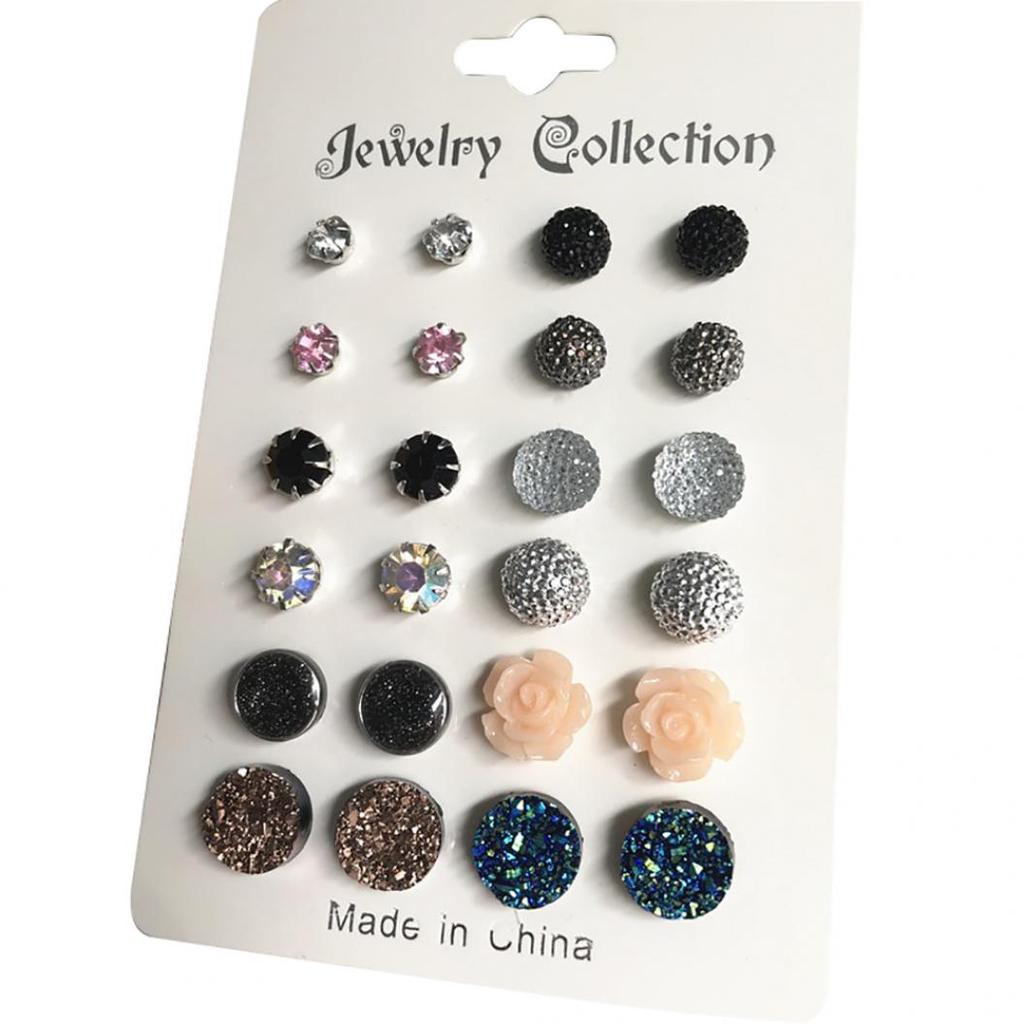 12 пар / компл. Очаровательные женские круглые серьги-гвоздики со стразами в виде цветов, ювелирный подарок