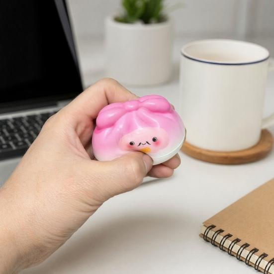 12 шт. Мультяшная игрушка-пищалка в виде пельменя с бантом и коробкой-пароваркой, Сенсорная игрушка-паровая булочка с медленным отскоком, Тесто для снятия стресса, Мячик-антистресс, Игрушка-фиджет