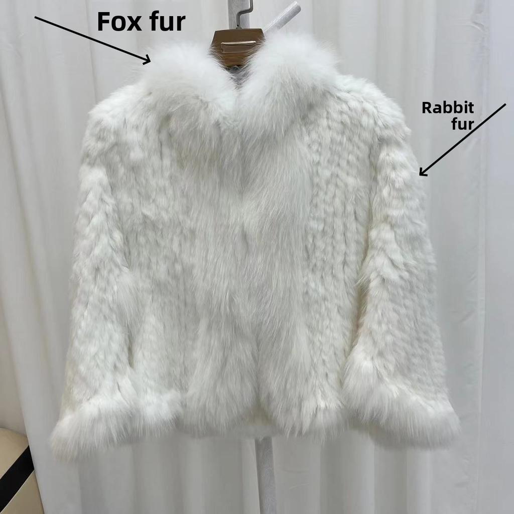 Real Rabbit Fur Braided Coat for Women Short Style Young Coat Fox Fur Bat Sleeve Shawl