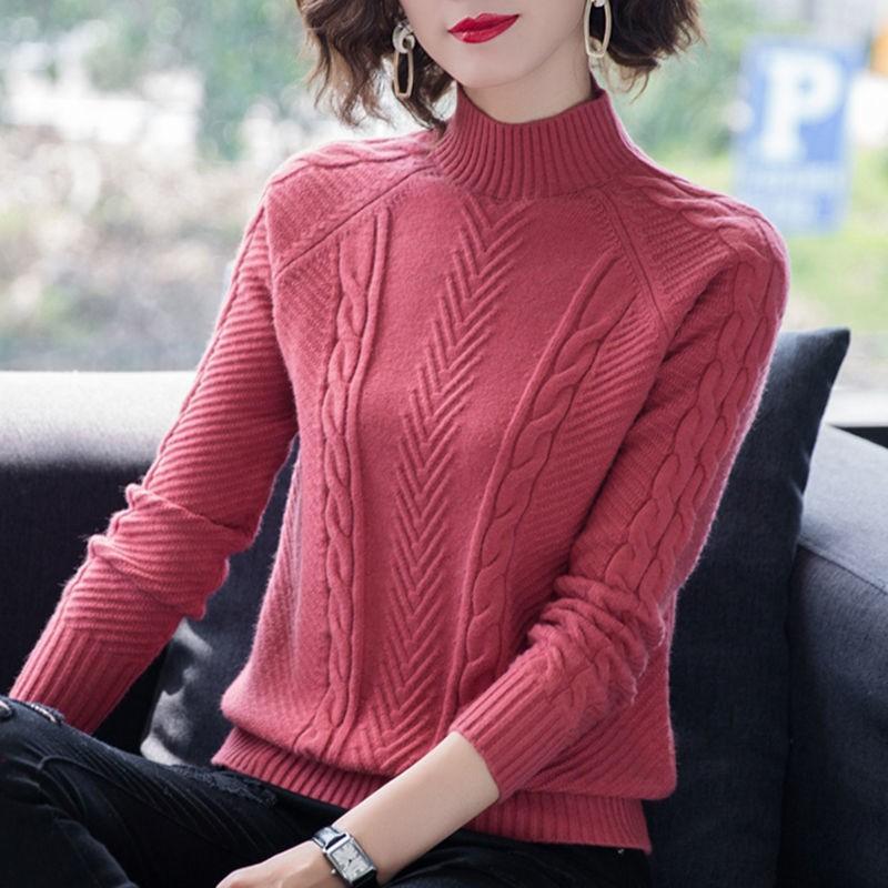 Свитер с полувысоким воротом для женщин Осень и Зима Корейская версия Свободный пуловер Толстый вязаный свитер