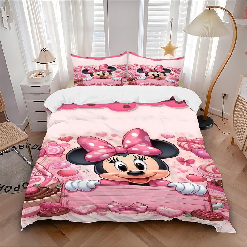 Minnie Mouse Valentine'S Day Print 3Pcs Bedding Setduvet Cover With 2 Bedropillowcase Home Birthday Gift