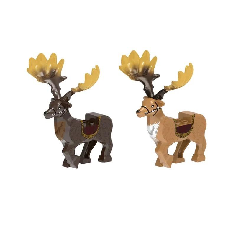 MOC Средневековые Строительные Блоки Фигурки Аксессуары Зоопарк Африканский Слон Верблюд Олень Волк Крокодил Боевой Конь Мини Кирпичик Игрушка Подарок R058